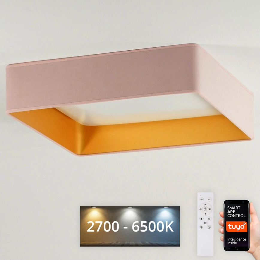 Brilagi – dimmerbar LED-taklampa VELVET SQUARE SMART LED/36W/230V 60×60 cm 2700-6500K Wi-Fi Tuya + fjärrkontroll rosa
