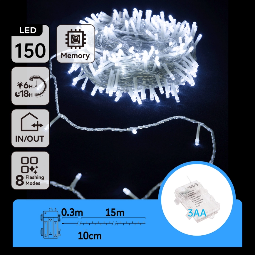 Aigostar – LED utomhusslinga 150 LED/8 funktioner 15,3 m IP44 kallvit
