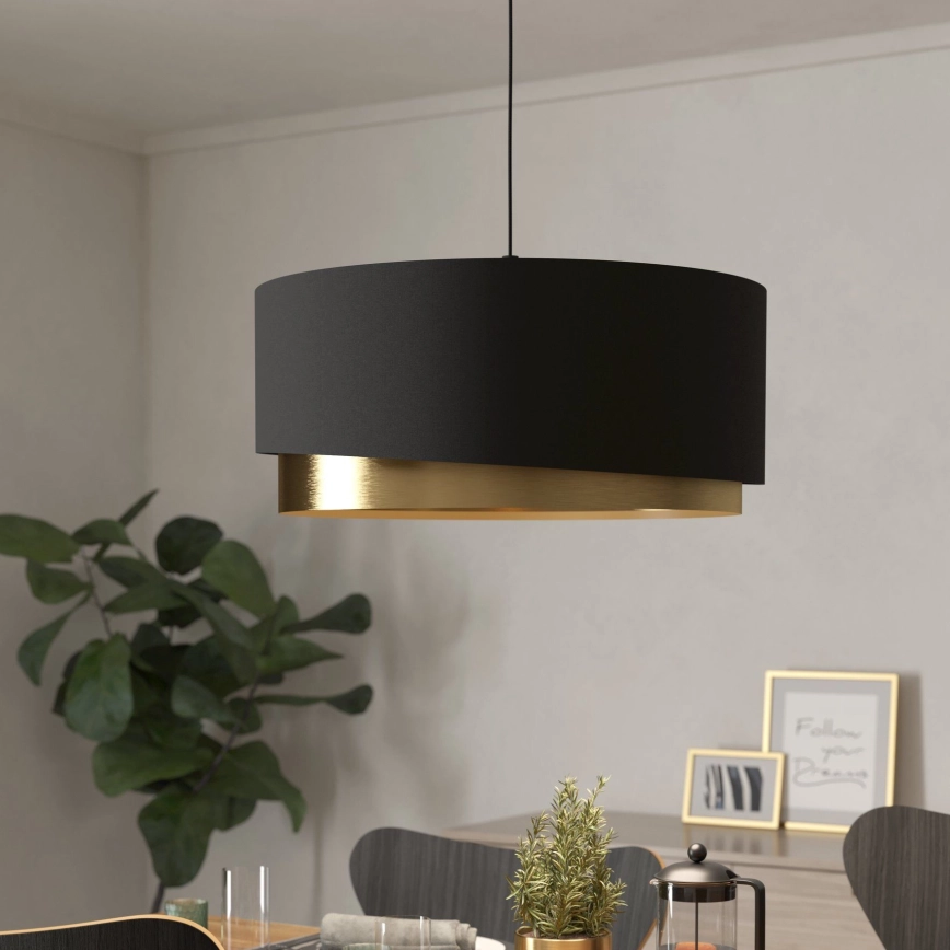 Eglo 39926 – Ljuskrona med textilsladd MANDERLINE 1xE27/40W/230V svart/guld