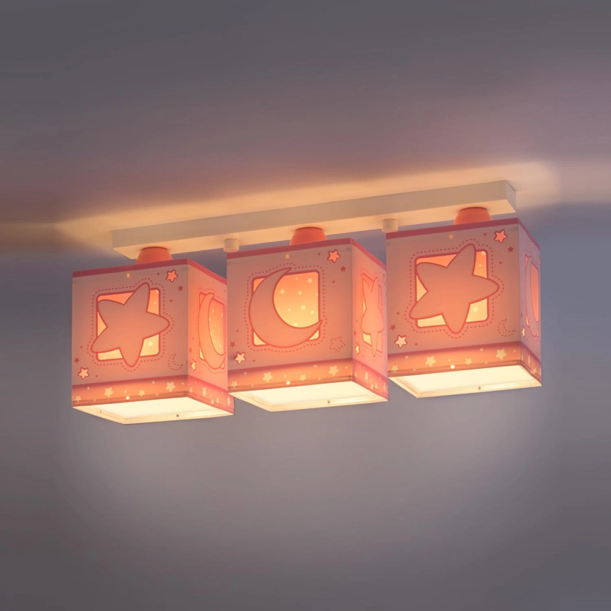 Dalber 63233NS – Barn Takbelysning MOON ljus 3xE27/60W/230V rosa