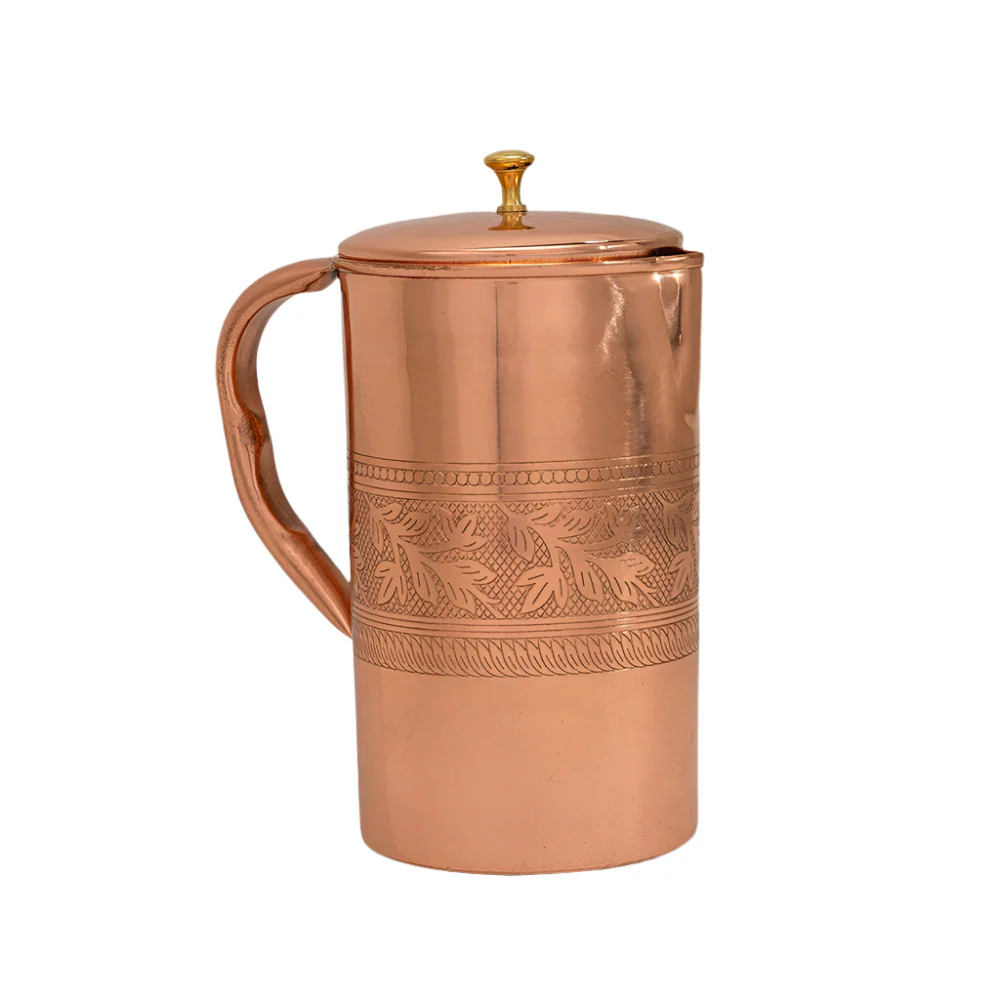 Ren kopparkanna med blommönster och lock – 1,5 liter
