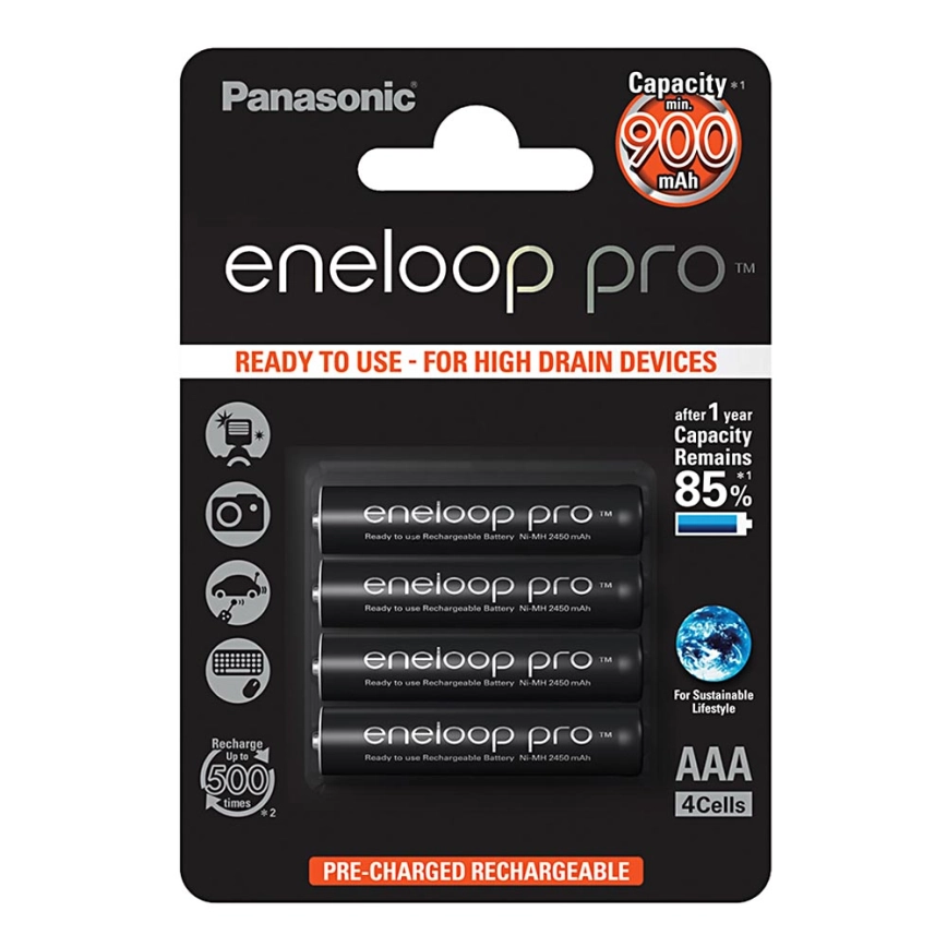 Panasonic Eneloop Pro BK-4HCDE/4BP – 4 st uppladdningsbara AAA-batterier Eneloop Pro NiMH/1