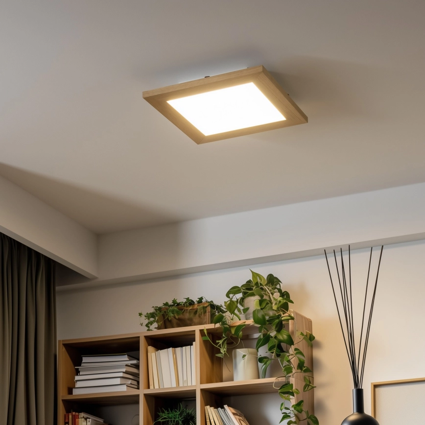 Eglo – LED RGBW dimbar ytmonterad panel SALOBRENA-C WOOD LED/16W/230V 2700-6500K 34×34 cm brun + fjärrkontroll