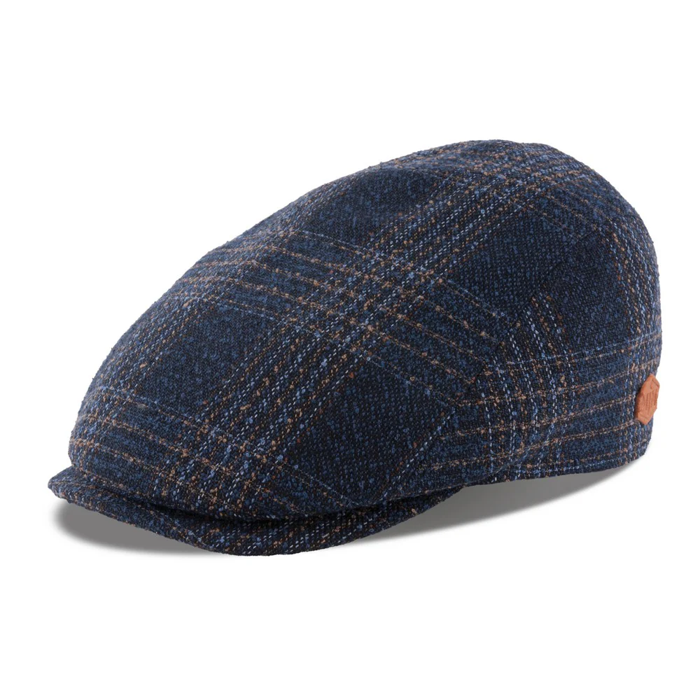 MJM BANG Flat Cap – Dark Navy Check Sixpence i bomullsblandning