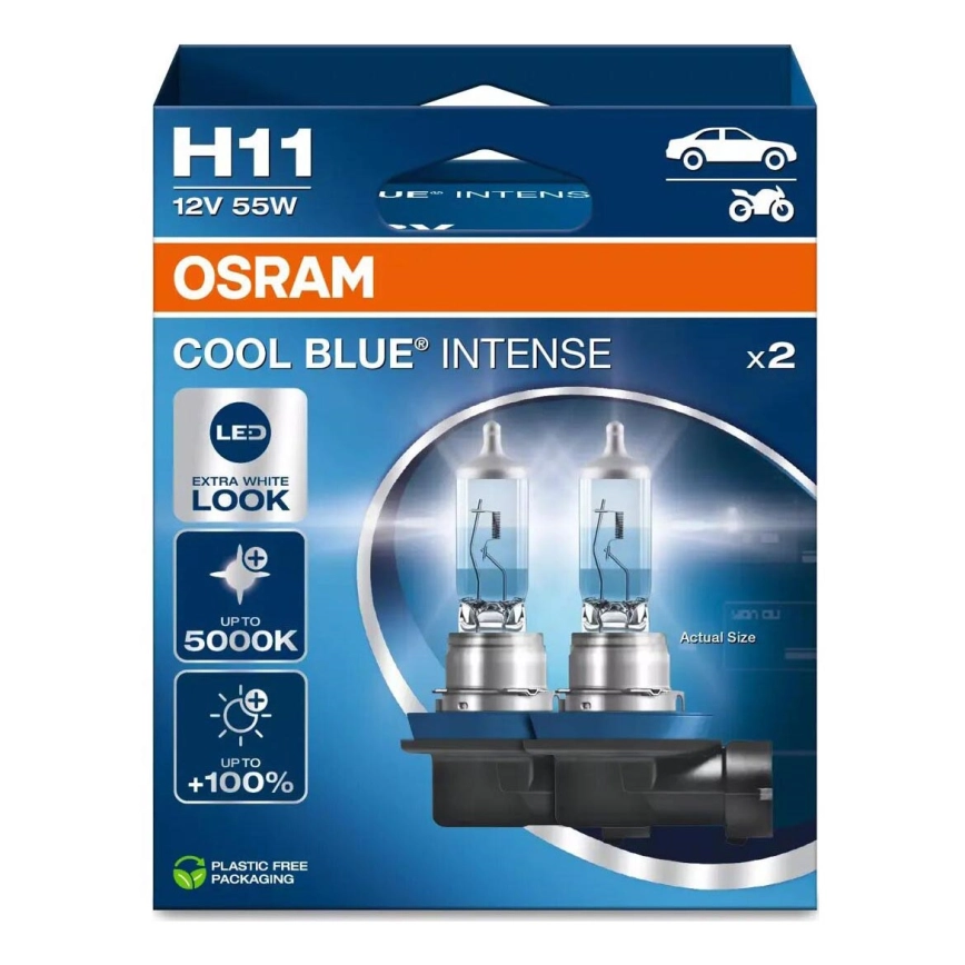 SET 2x Bilglödlampa COOL BLUE H11 PGJ19-2/55W/12V 5000K – Osram