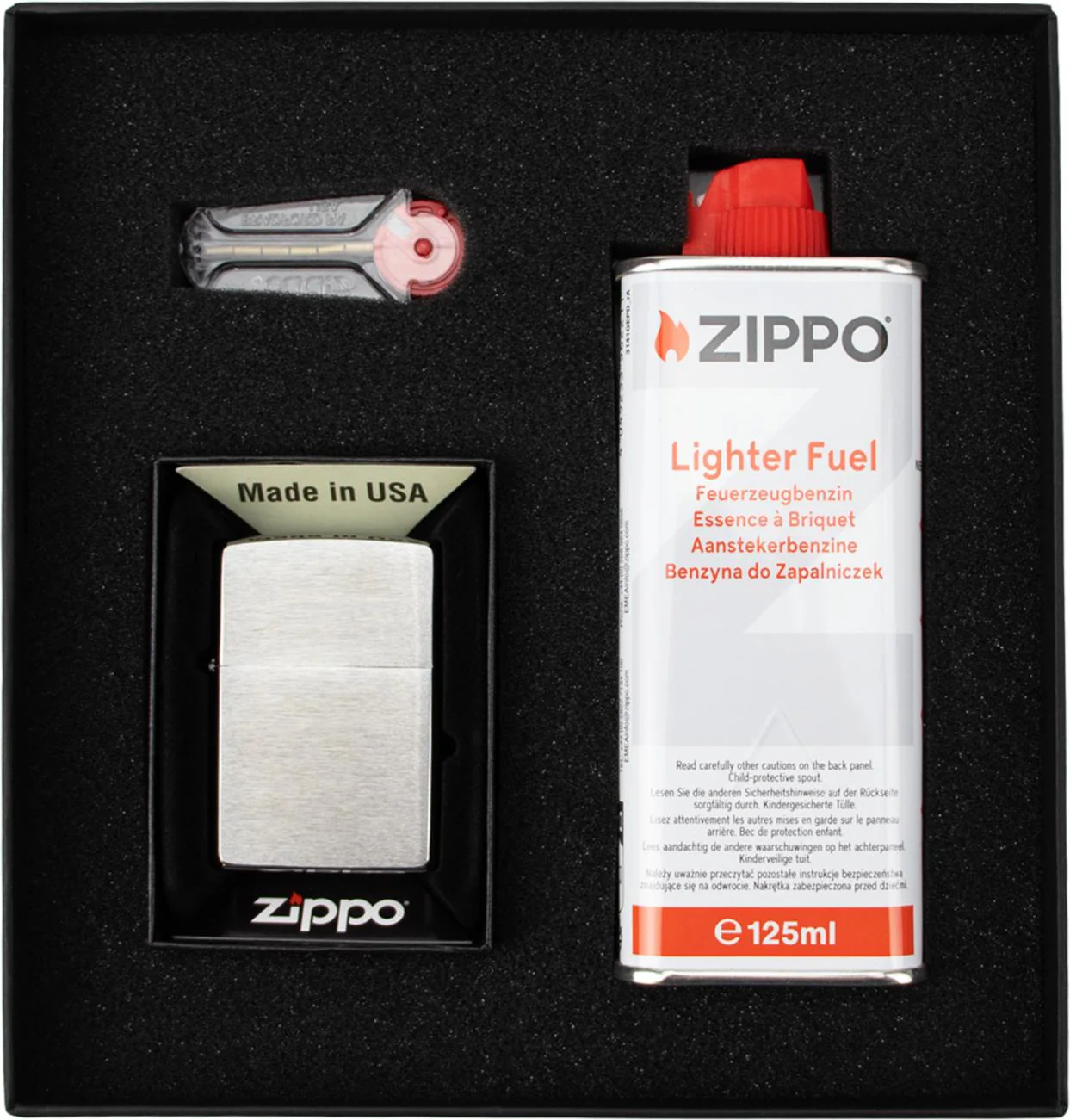 Original borstad krom Zippo tändare i presentförpackning