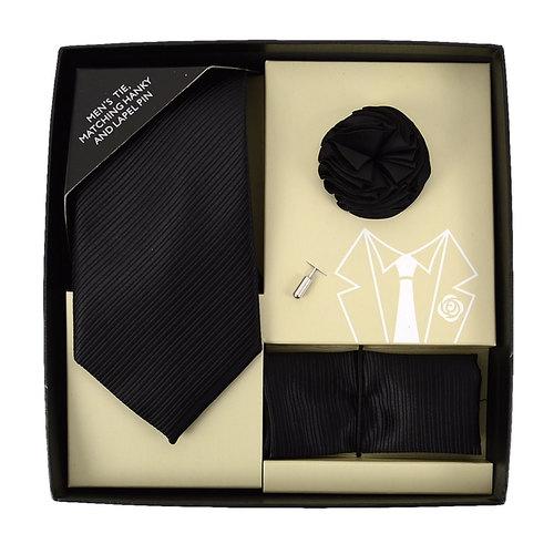 Slips + Näsduk & Lapel Flower Set – Svarta ränder