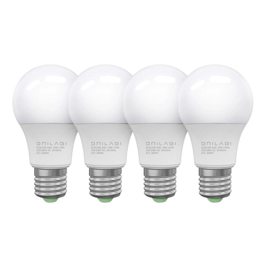 PAKET 4x LED-lampor ECOLINE A60 E27/10W/230V 4,000K – Brilagi
