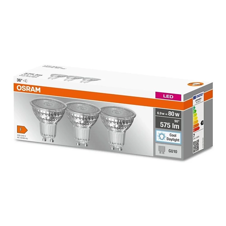 KIT 3x LED glödlampa PAR16 GU10/6,9W/230V 6500K – Osram