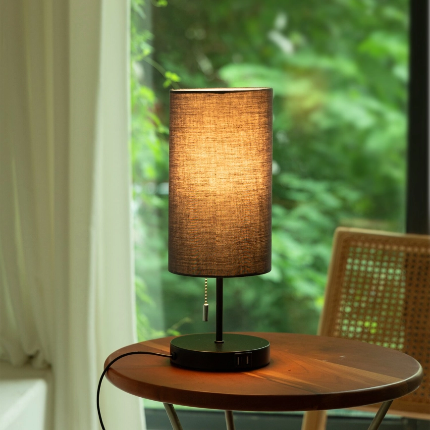Aigostar – Bordslampa med USB-port 1xE27/40W/230V svart