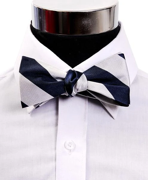 College Silk Self -Binder Butterfly – Silver & Navy Big Striped