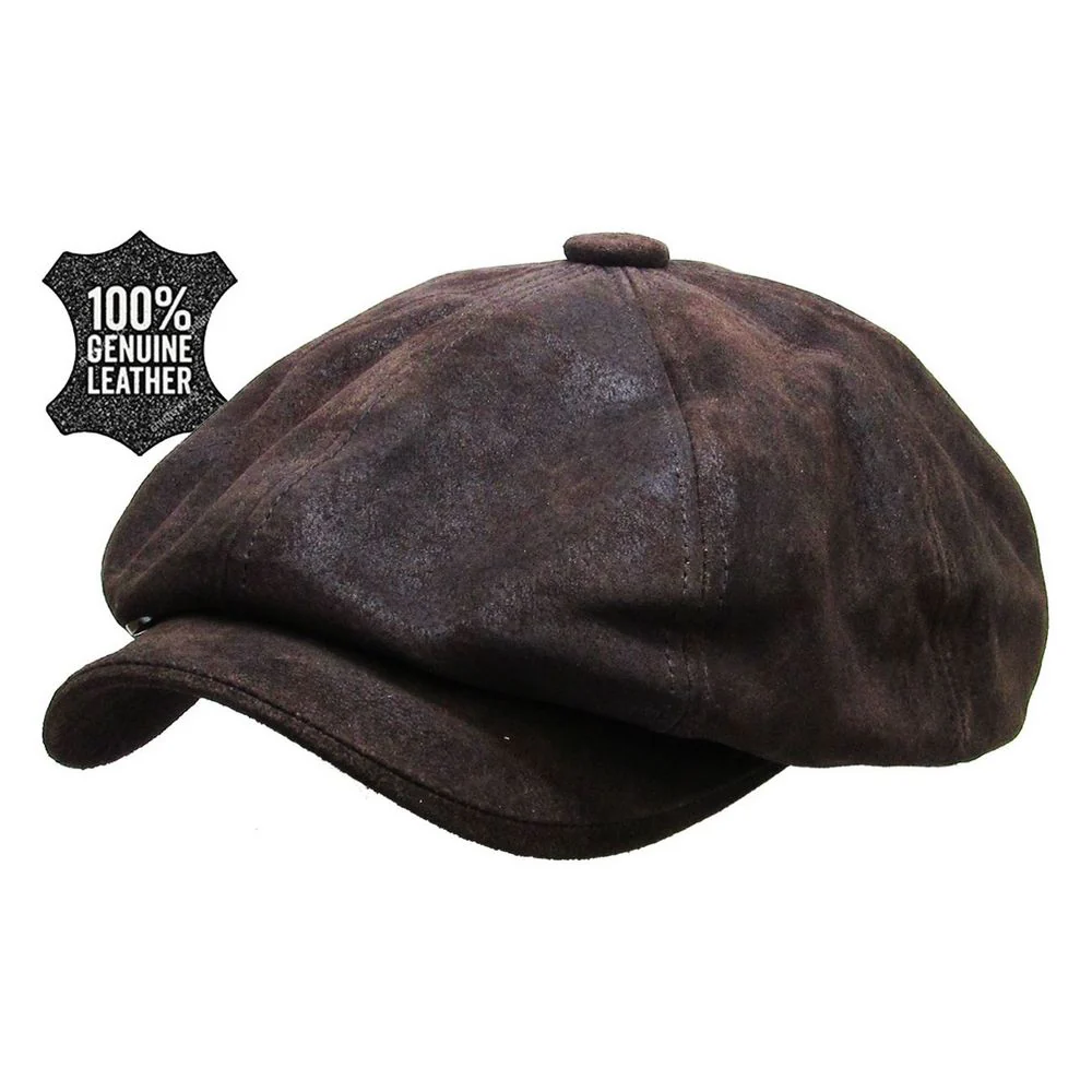 Dark Brown Leather Newsboy Sixpence