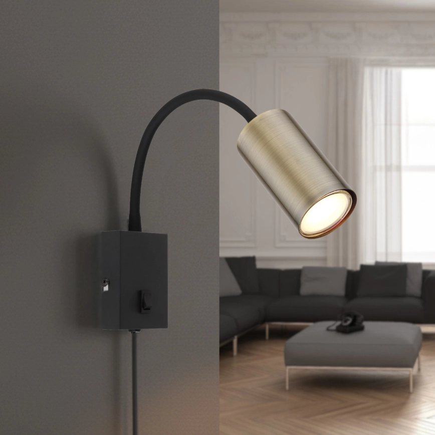 Globo – Flexibel vägglampa 1xGU10/25W/230V svart/mässing