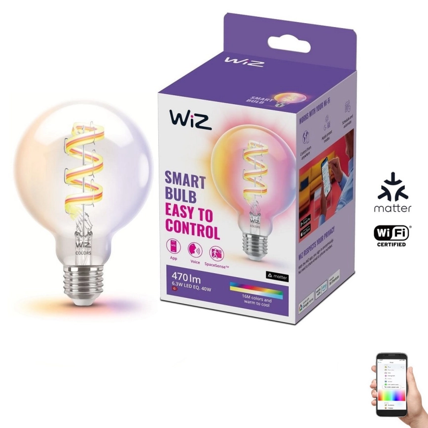 LED RGBW dimbar lampa G95 E27/6,3W/230V 2200-6500K Wi-Fi – WiZ
