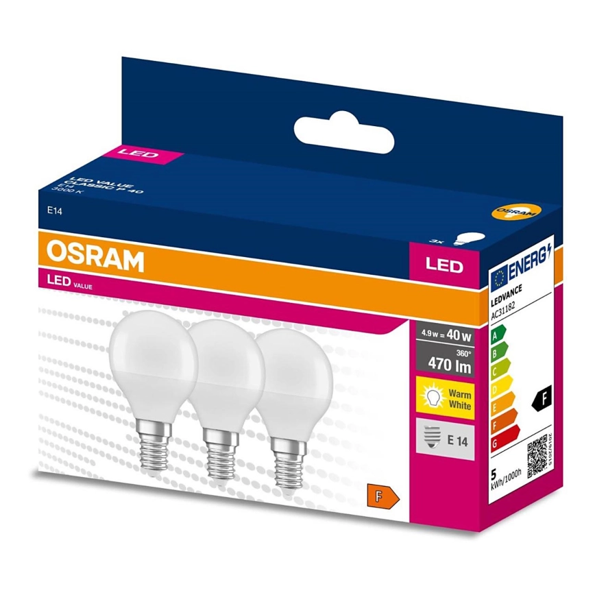 KIT 3x LED glödlampa P45 E14/4,9W/230V 3000K – Osram