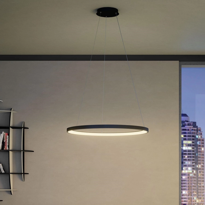Redo 01-2677 – LED ljusreglerad ljuskrona på textilsladd ICONIC LED/60W/230V diameter 78 cm svart