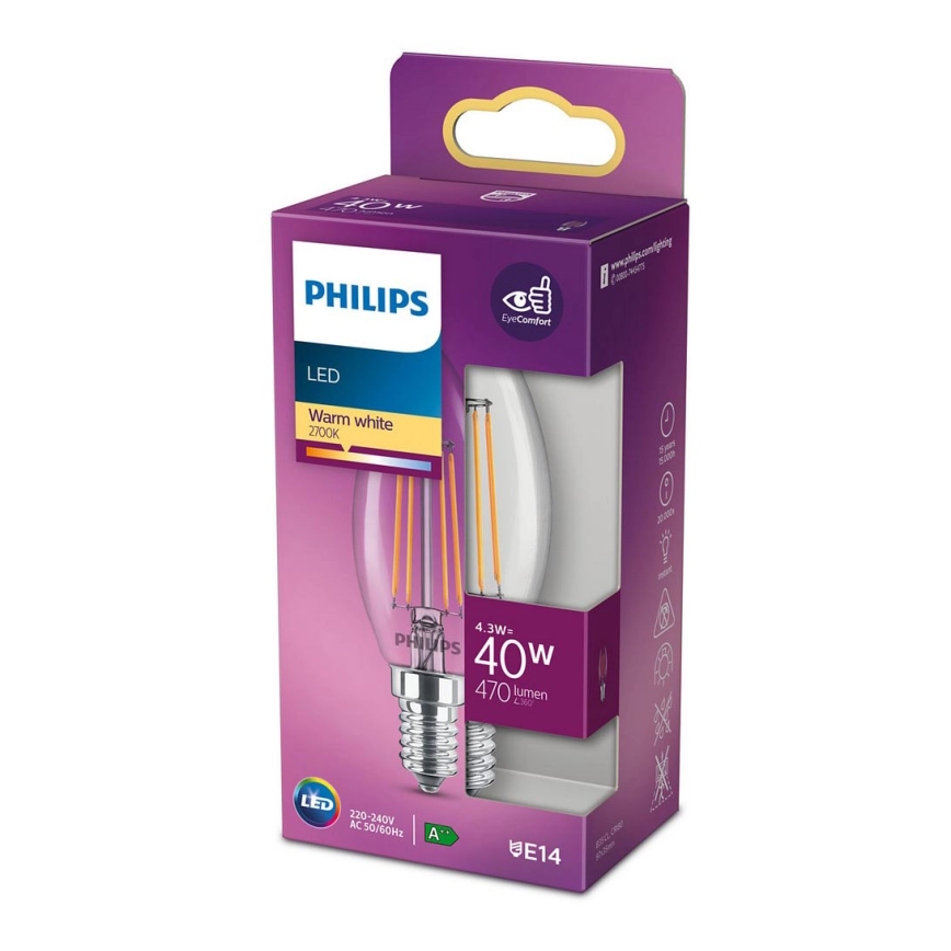 LED-lampa VINTAGE Philips B35 E14/4,3W/230V 2700K
