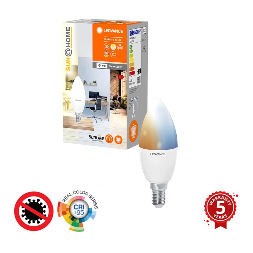 LED Dimbara antibakteriella glödlampan B40 E14/4,9W/230V Wi-Fi – Ledvance