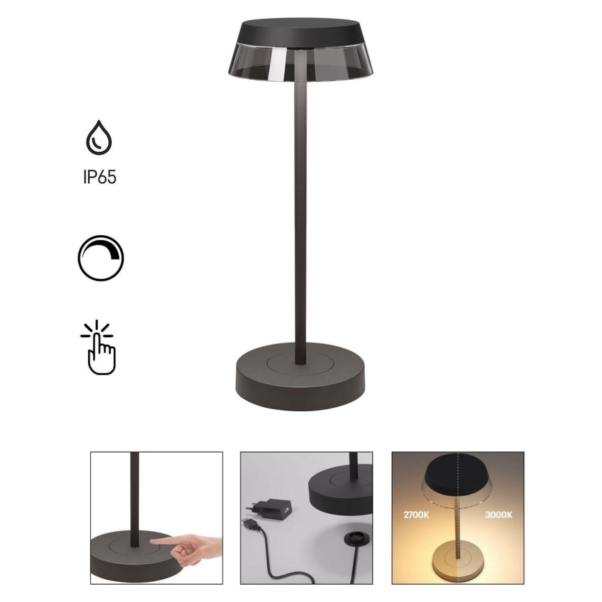 Redo 90312 – LED Dimbart Touchbordslampa ILUNA LED/2,5W/5V 2700-3000K 3000 mAh IP65 svart