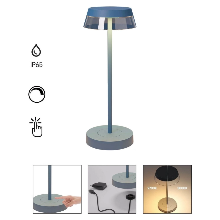 Redo 90310 – LED Dimbart Touchbordslampa ILUNA LED/2,5W/5V 2700-3000K 3000 mAh IP65 blå