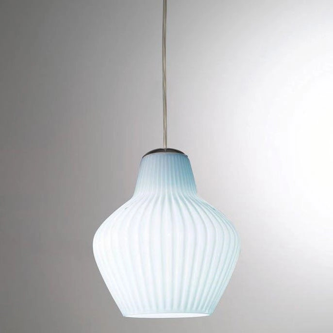 SIRU – Ljuskrona med textilsladd LONDON 1xE27/60W/230V blå/skinande krom Venetiansk glas