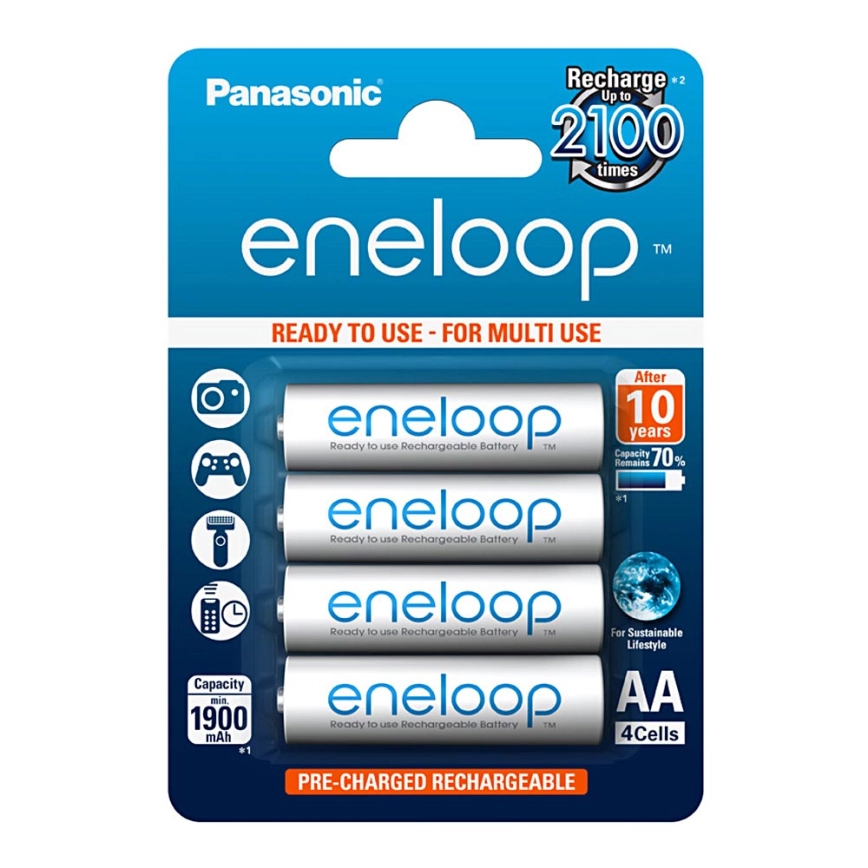 Panasonic Eneloop BK-3MCCE – 4 st uppladdningsbara AA-batterier Eneloop NiMH/1,2V/1900mAh