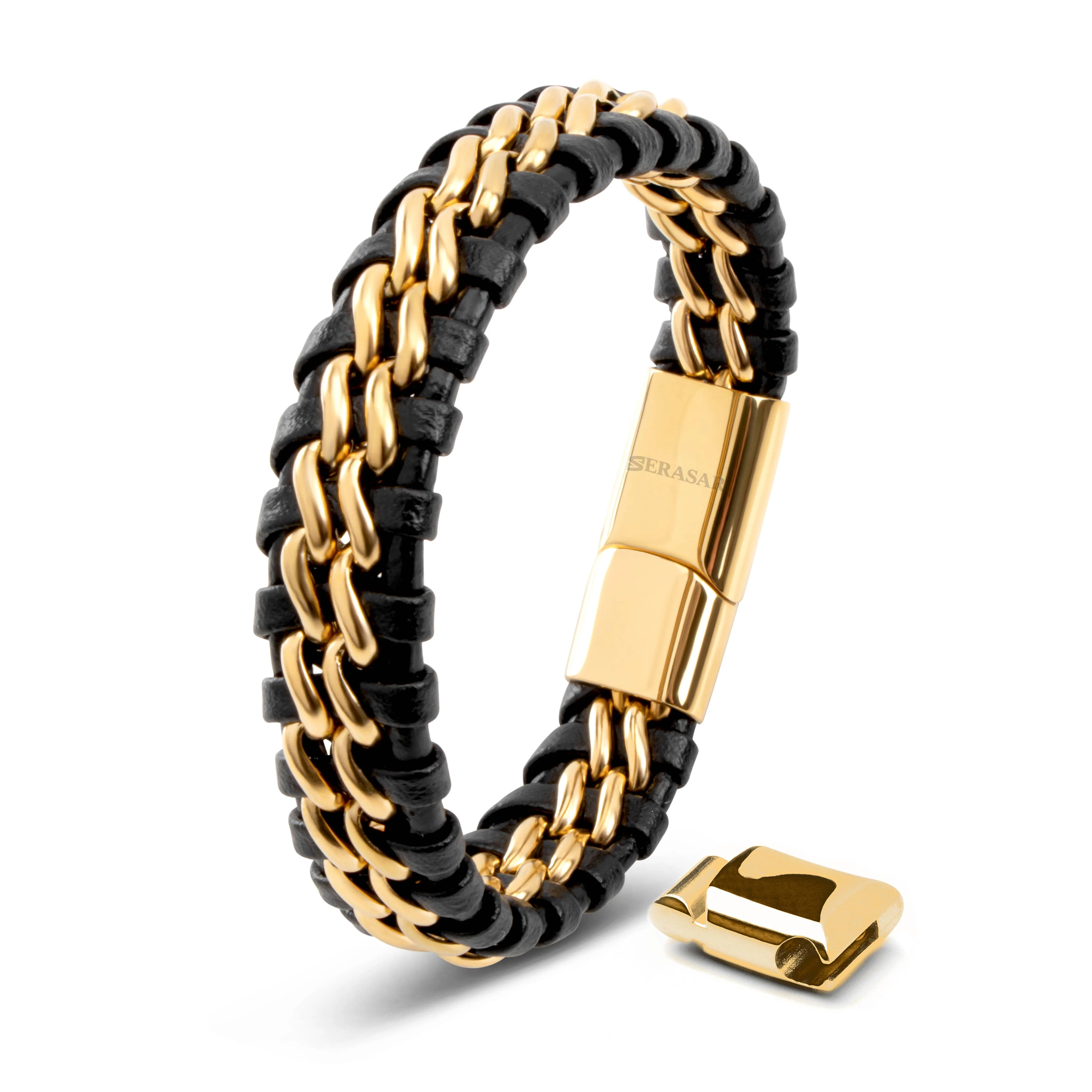 Læderarmbånd ”Steel” – Guld & Sort