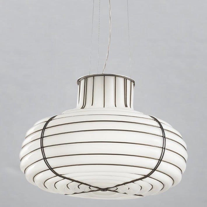 SIRU – Ljuskrona med textilsladd CHAPEAU 2xE14/40W/230V matt krom/vit Venetiansk glas