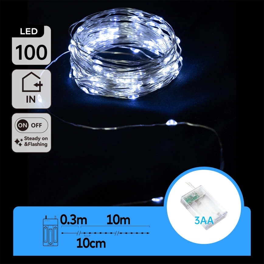 Aigostar – LED  ljusslinga 100xLED/3xAA 10,3m kallvit