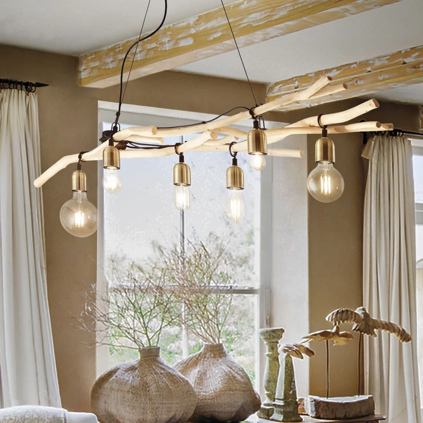 Ideal Lux – Ljuskrona med textilsladd DRIFTWOOD 6xE27/60W/230V guava