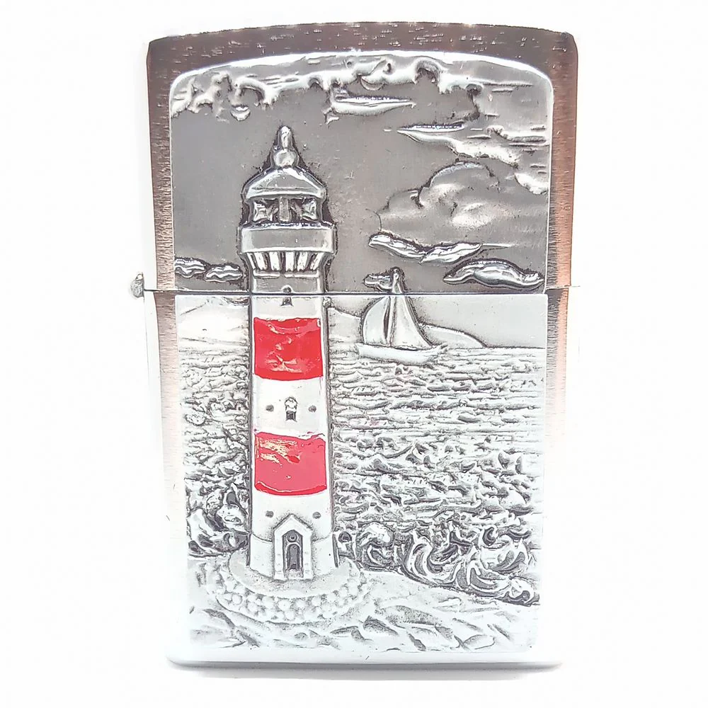 Lighthouse Emblem Zippo Lighter – Red Striped Guy