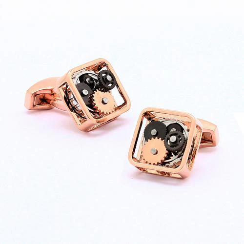 Gears Steampunk manschettknappar – Square – Rose Gold