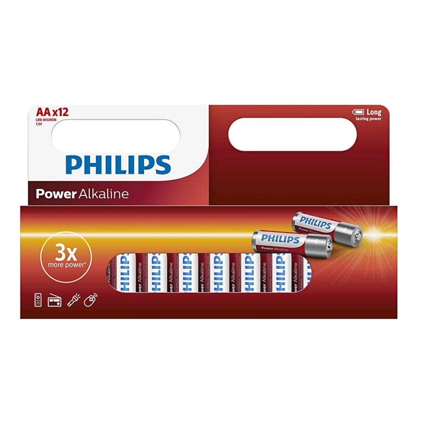 Philips LR6P12W/10 – 12 st Alkaliska batterier AA POWER ALKALINE 1,5V 2600mAh