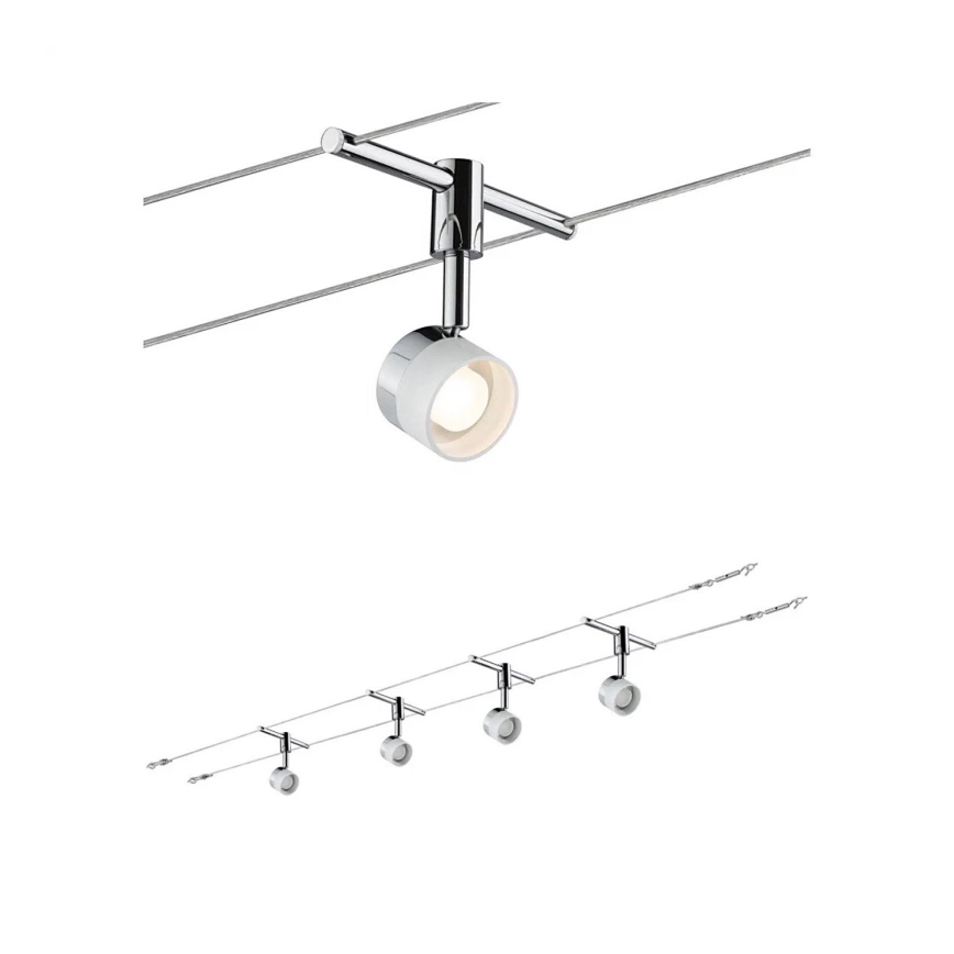 Paulmann 94080 – Set med 4xLED/4,8W Komplett vajersystem STAGE 230V blank krom