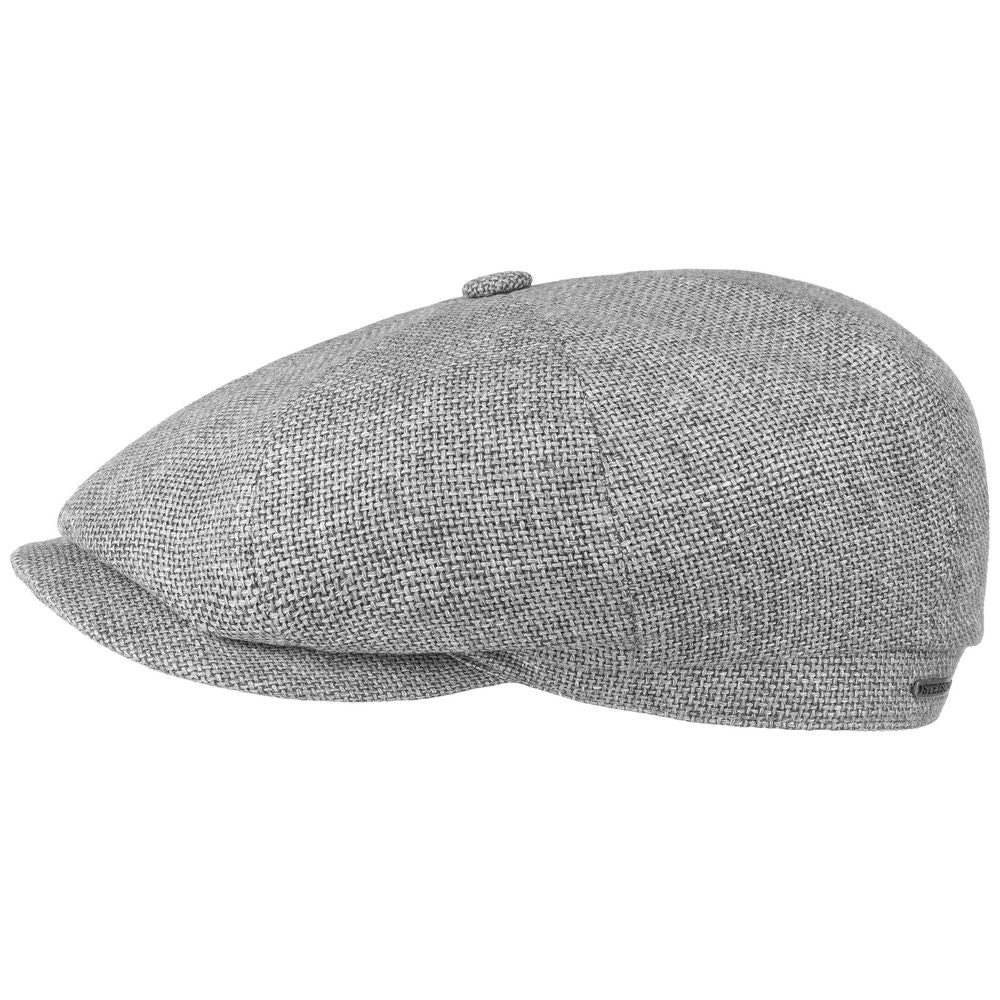 Stetson Hatteras Grey Heathered Virgin Wool/Linne Sixpence Flat Cap – S (55 cm)