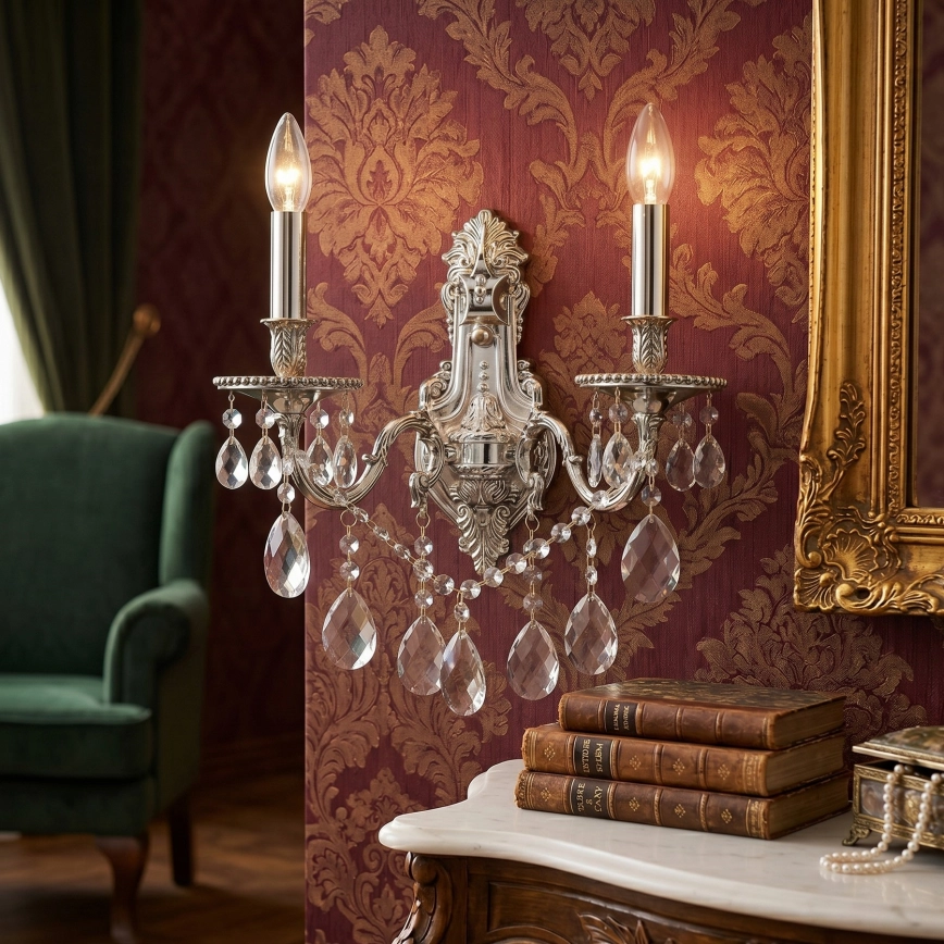 Ideal Lux – Vägglampa i kristall GIOCONDA 2xE14/40W/230V silver