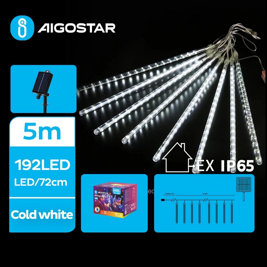 Aigostar – LED solcellsdriven ljusslinga 192 LED/8 m IP65 1200 mAh kallvit