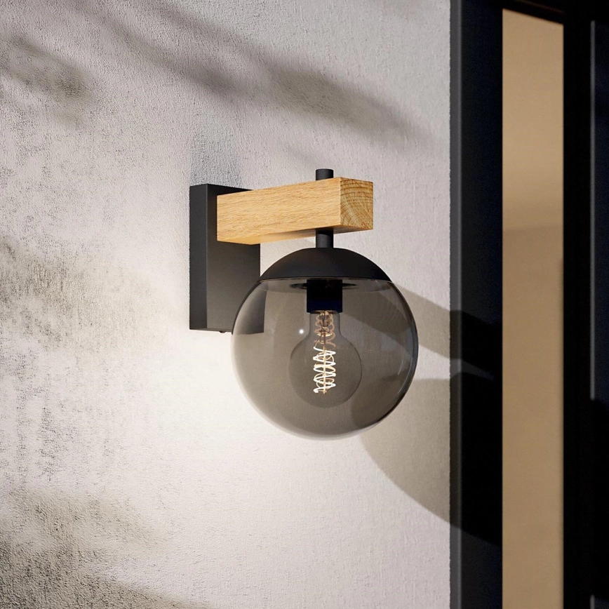 Eglo – Vägglampa för utomhusbruk 1xE27/40W/230V svart/trä IP44