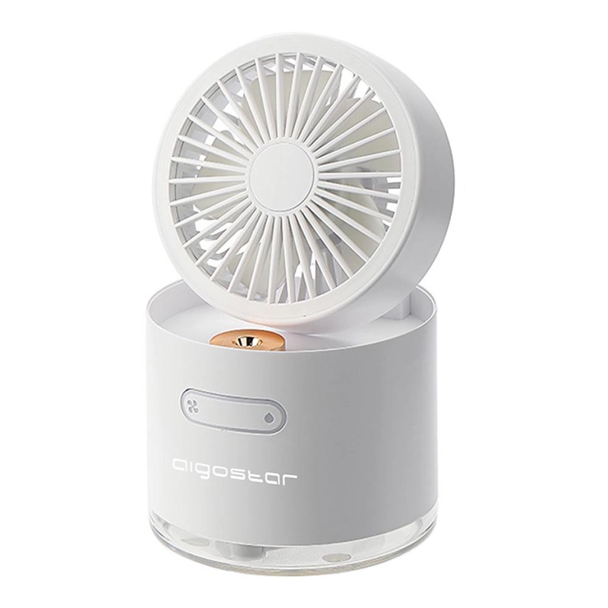 Aigostar – RGB Trådlös mini bordfläkt med luftfuktare 10W/5V vit
