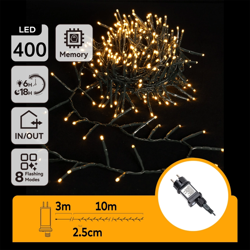 Aigostar – LED utomhusslinga 400 LED, 8 funktioner, 13 m, IP44, varmvit