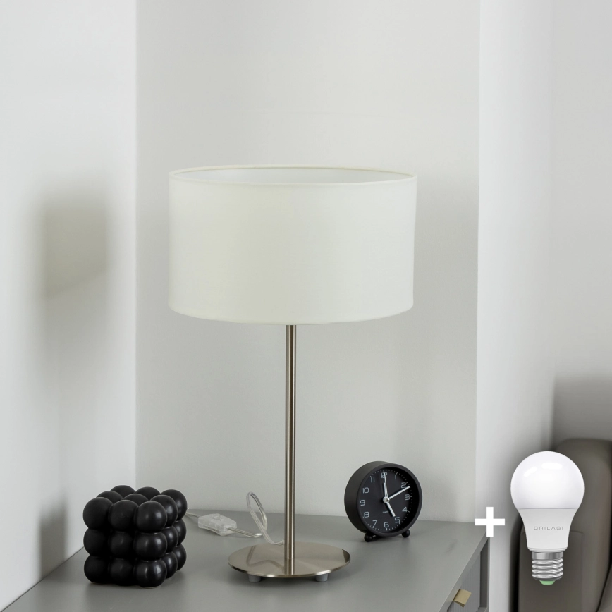 Eglo – LED bordslampa TUNJA 1xE27/60W/230V 38,5 cm mattkrom/vit